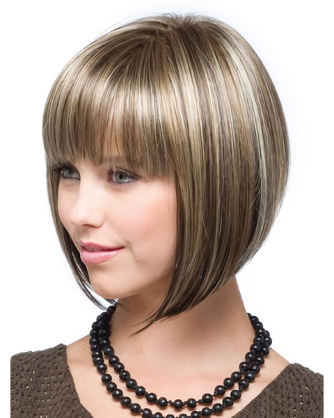 Traditiona Brown Straight Chin Length Synthetic Wigs