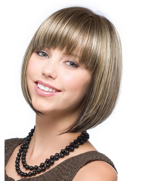 Traditiona Brown Straight Chin Length Synthetic Wigs