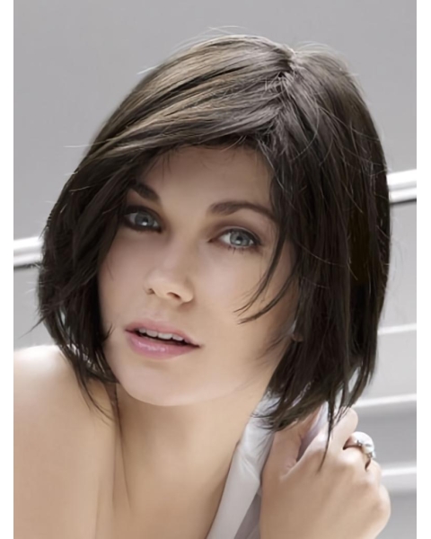 Easeful Black Lace Front Chin Length Celebrity Wigs