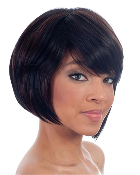 Polite Black Straight Chin Length African American Wigs