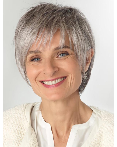 Amazing White Chin Length Straight Grey Fantastic Wigs