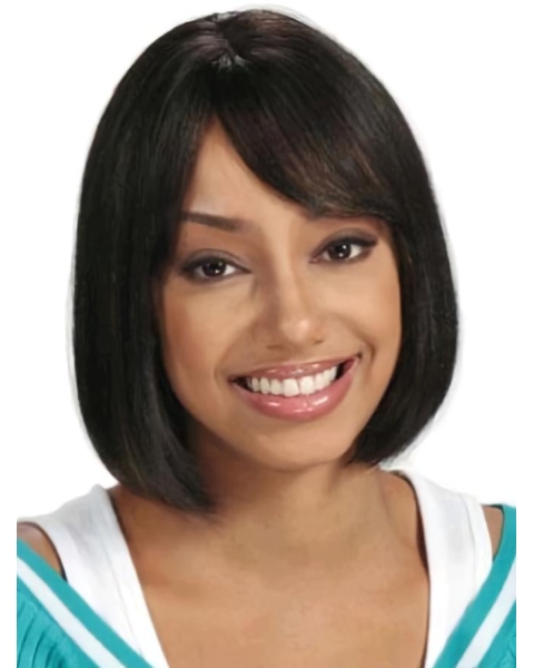 Fashionable Black Straight Chin Length African American Wigs