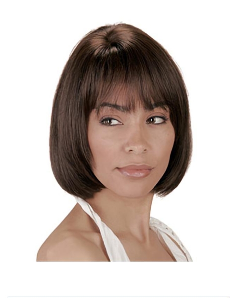 Ideal Brown Straight Chin Length Human Hair Wigs