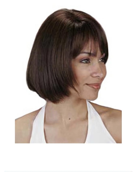 Ideal Brown Straight Chin Length Human Hair Wigs