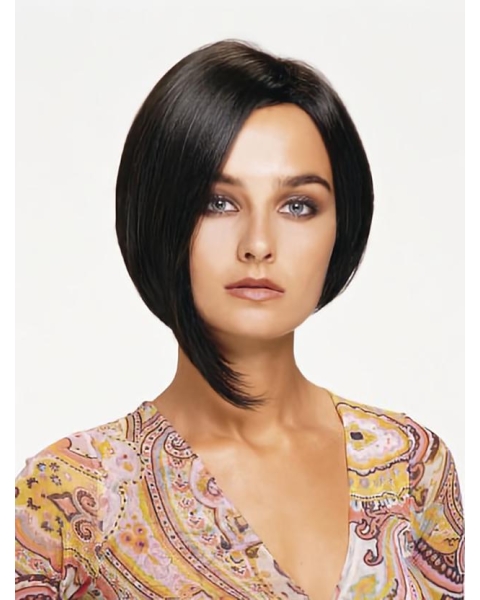 Convenient Black Lace Front Chin Length Human Hair Wigs