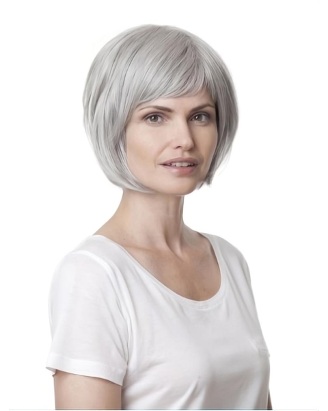 Fashionable Straight Chin Length Synthetic Grey Wigs