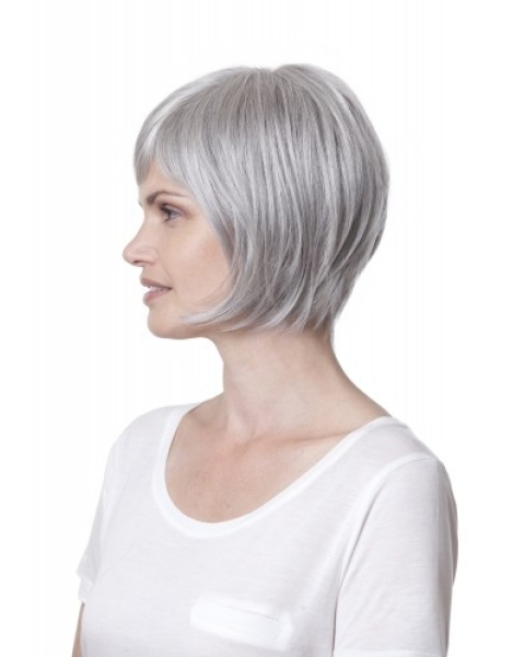 Fashionable Straight Chin Length Synthetic Grey Wigs