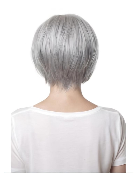 Fashionable Straight Chin Length Synthetic Grey Wigs