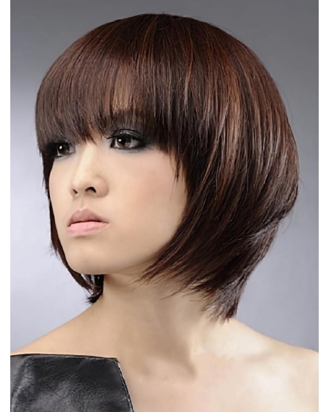 Convenient Auburn Straight Chin Length Human Hair Wigs