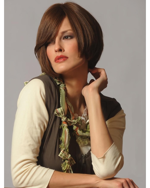 Brown Chin Length Bobs With Bangs