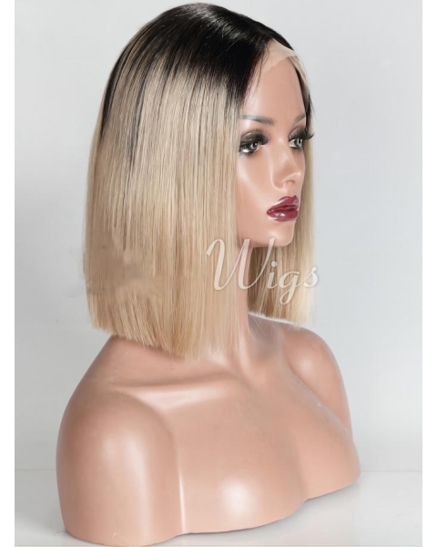 14" Chin Length Straight Bobs Ombre Wigs