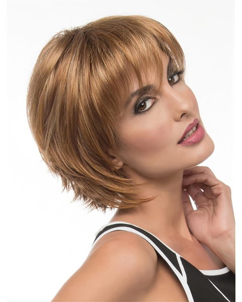 Perfect Chin Length Straight Auburn Elegant Layered Wigs