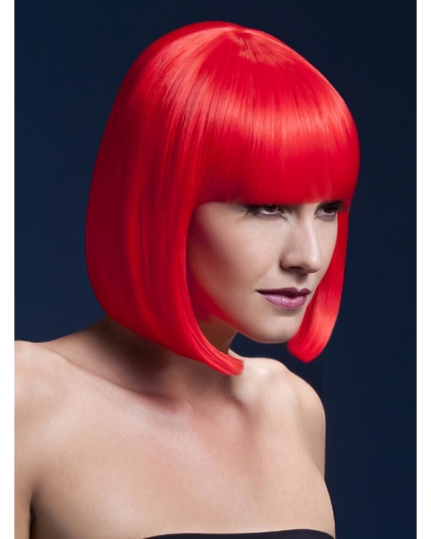 Bright Red Bobs With Neat Bangs Synthetic Wigs