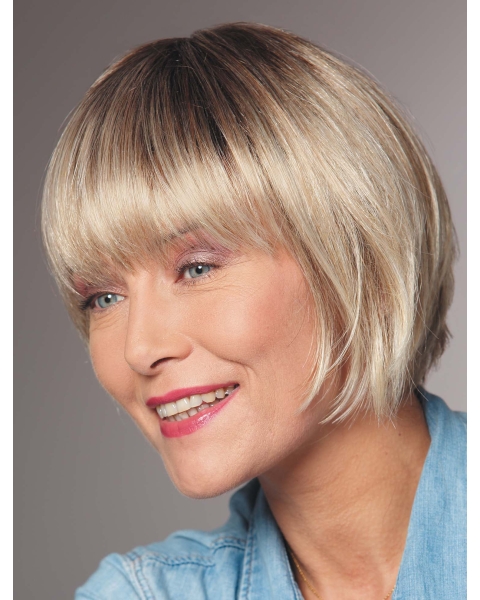 Fashional Blonde Chin Length Straight Bobs High Quality Wigs