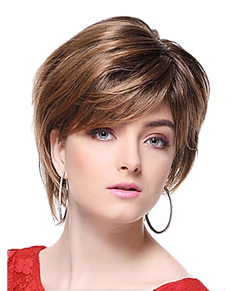 Brown Trendy With Bangs Straight Short Wigs