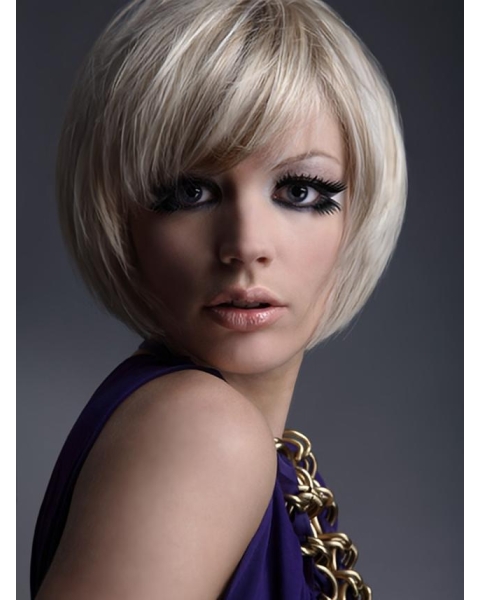 Young Fashion Chin Length Bobs Straight Style Platinum Blonde Wigs