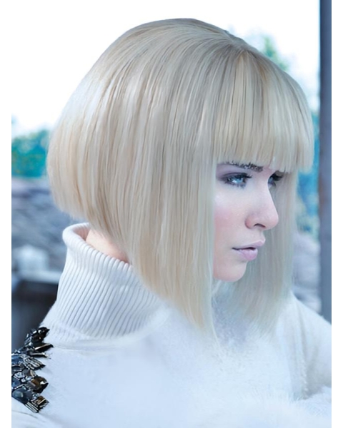 Young Fashion Platinum Blonde Chin Length With Clear Clean lines Lace Front Wigs