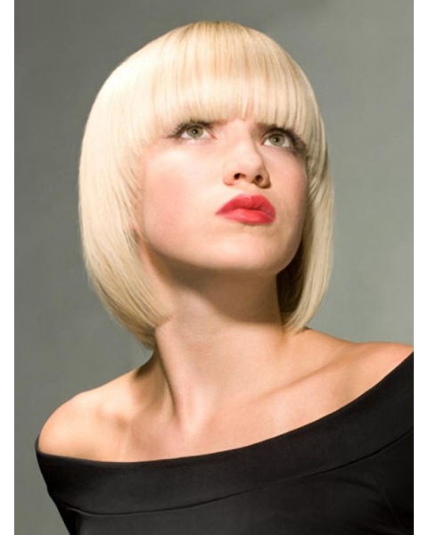 Young Fashion Platinum Blonde Full Lace Synthetic Chin Length Wigs