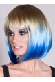 Straight Capless Blue 100% Indian Remy Hair Ombre Wigs 