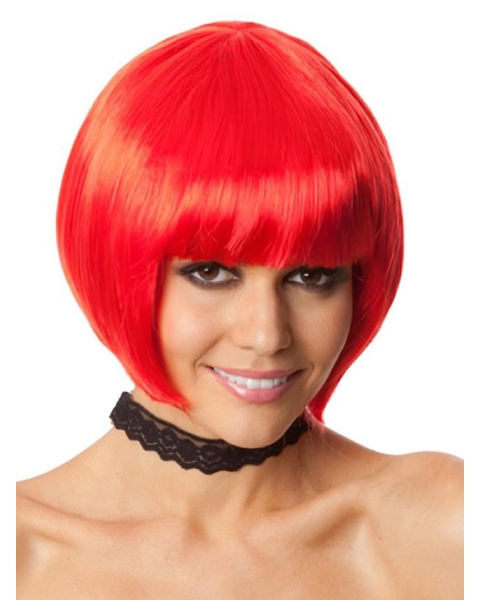 New Arrived Red Bobs With Neat Bangs Synthetic Wigs