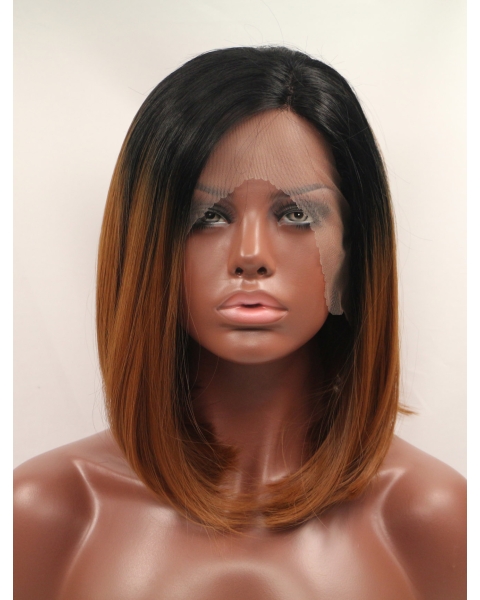 Synthetic Ombre/2 Tone 12" Straight Lace Front Bobs Chin Length Wigs