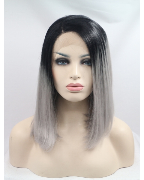 Synthetic Lace Front 13" Straight Ombre/2 Tone Without Bangs Chin Length Wigs