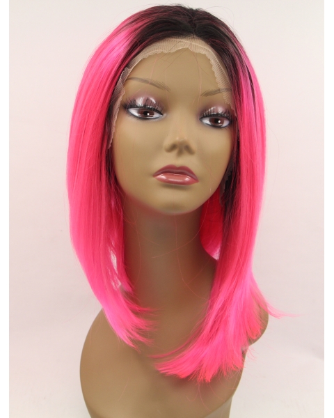 Synthetic Lace Front 13" Straight Red Without Bangs Chin Length Wigs