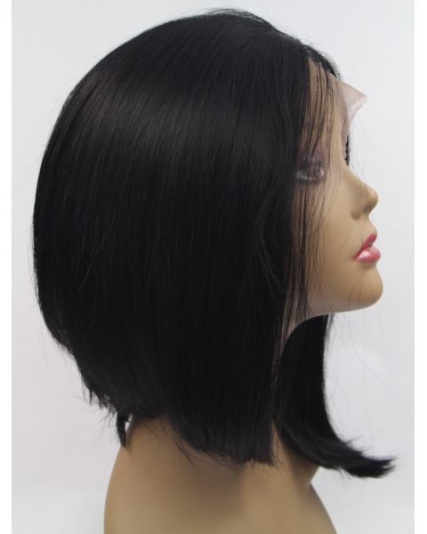 Synthetic Lace Front 13" Straight Black Without Bangs Chin Length Wigs