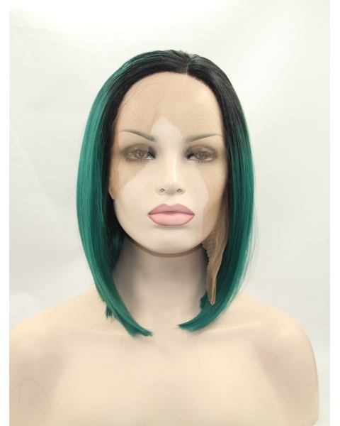 Synthetic Chin Length Ombre/2 Tone Lace Front 13" Without Bangs Straight Wigs