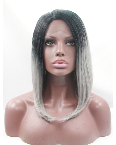 Synthetic Chin Length Ombre/2 Tone Lace Front 12" Without Bangs Straight Wigs