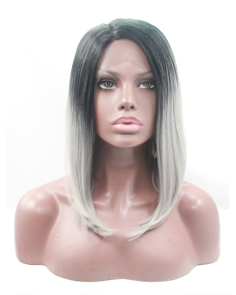 Synthetic Chin Length Ombre/2 Tone Lace Front 12" Without Bangs Straight Wigs