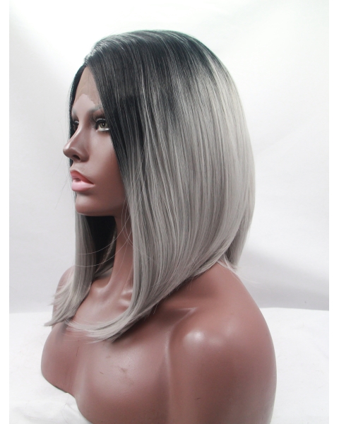 Synthetic Chin Length Ombre/2 Tone Lace Front 12" Without Bangs Straight Wigs