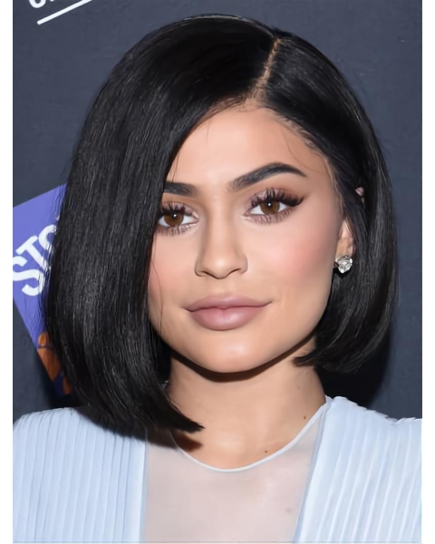 Capless Black 10" Straight Synthetic Kylie Jenner Wigs