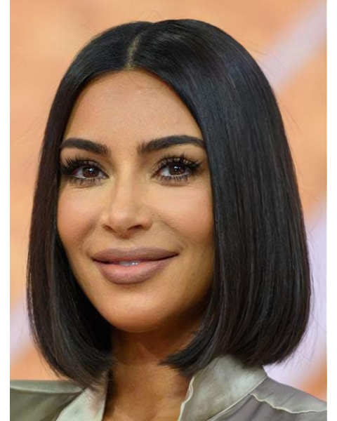 Lace Front Chin Length Black Straight Bobs Kim Kardashian Wigs