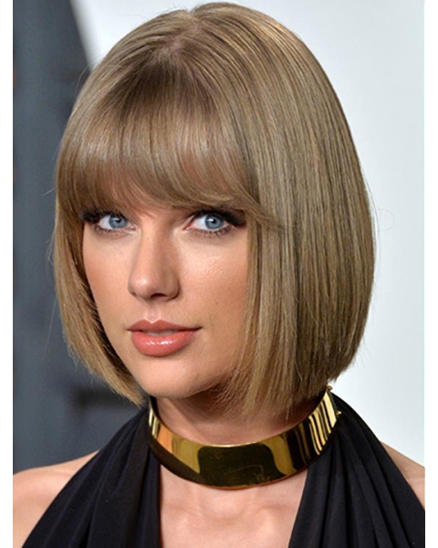 Capless Chin Length Blonde Straight Bobs Taylor Swift Wigs