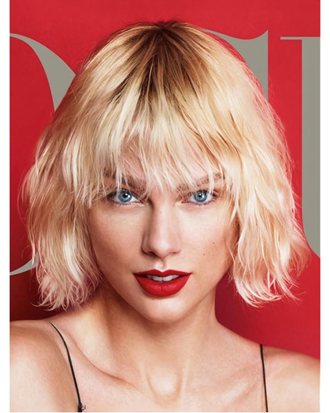 Lace Front Chin Length Silver Straight With Bangs Taylor Swift Wigs