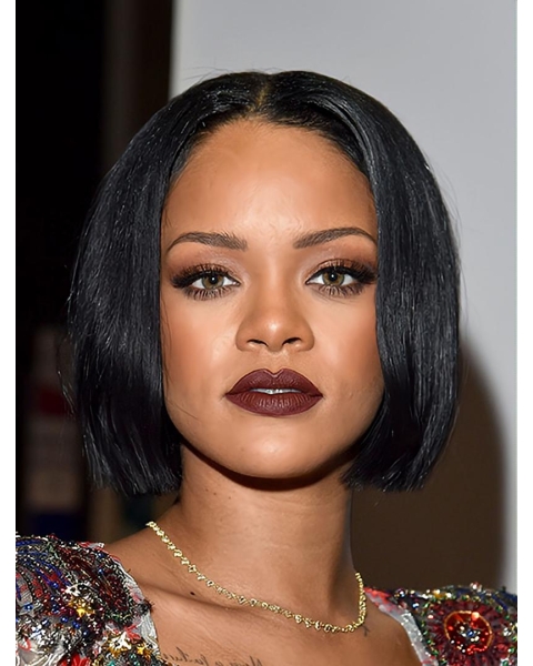 Black 10" Straight Bobs Chin Length Rihanna Wigs