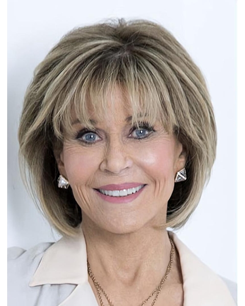 Blonde 12" Straight Bobs Chin Length Jane Fonda Wigs