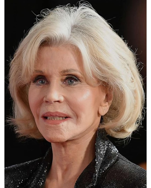 Grey 12" Straight Bobs Chin Length Jane Fonda Wigs