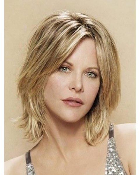 Straight Chin Length Blonde Synthetic Meg Ryan Wigs