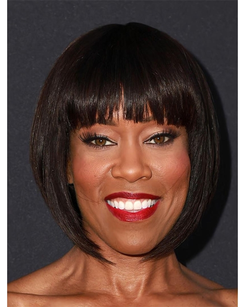 Bobs Straight Chin Length Black Capless Regina King Wigs