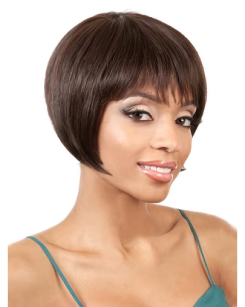 High Quality Remy Human Hair Auburn Straight Medium Wigs