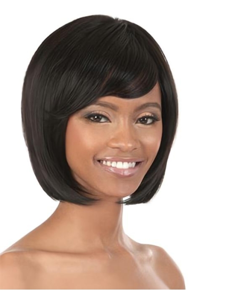 Elegant Black Straight Chin Length African American Wigs