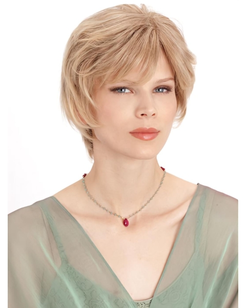 Blonde Monofilament Remy Human Hair Stylish Medium Wigs