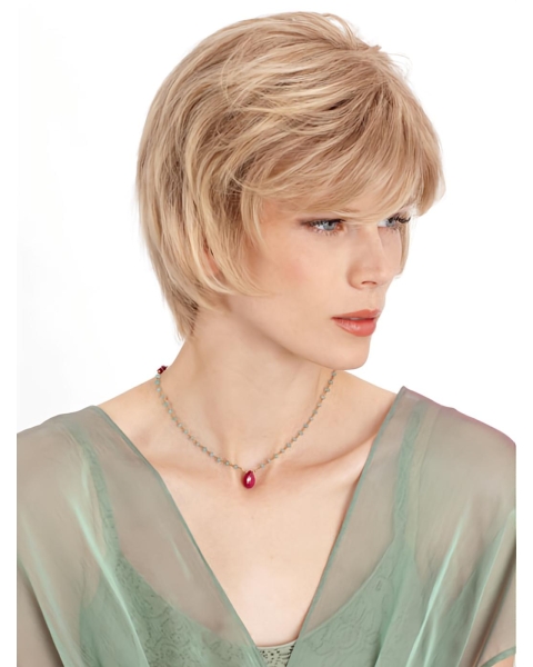 Blonde Monofilament Remy Human Hair Stylish Medium Wigs