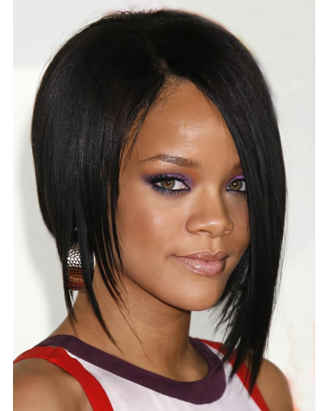 Unique Black Straight Chin Length Rihanna Wigs