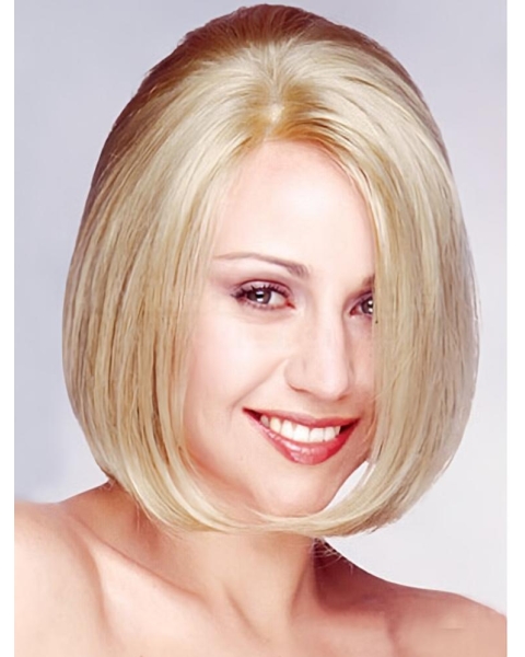 Hairstyles Blonde Straight Chin Length Monofilament Wigs