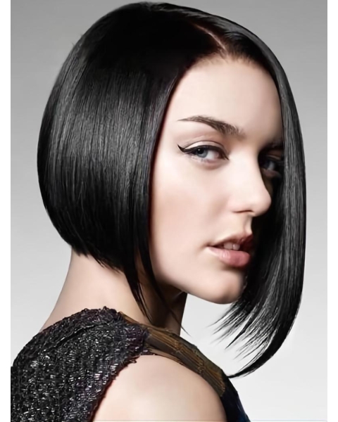 Designed Black Chin Length Human Hair Wigs