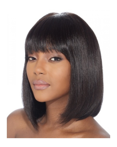 Comfortable Black Straight Chin Length African American Wigs