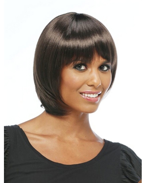 Refined Black Straight Chin Length African American Wigs